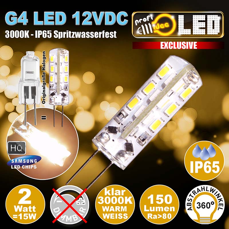  G4 LED 2W=15W 150Lm 360 3000K Warmweiss 